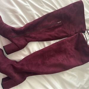 Burgundy Suede Knee-High Boots
